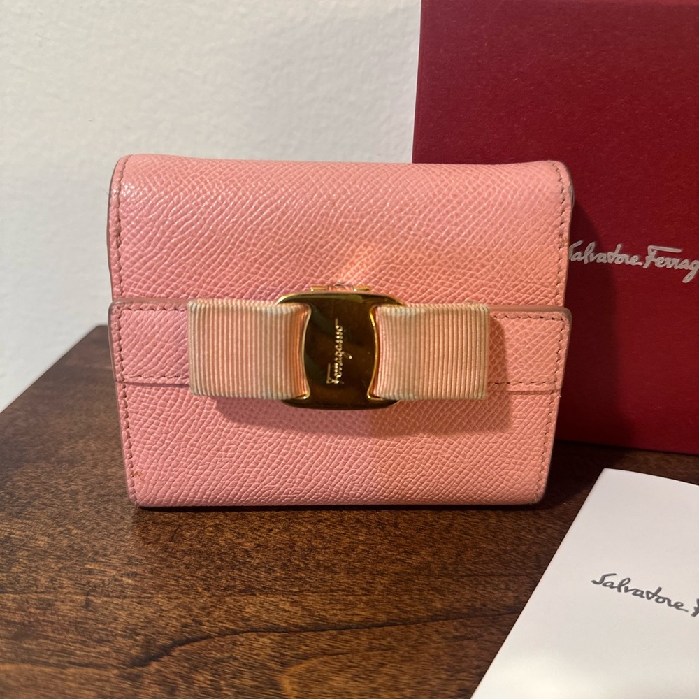 Salvatore Ferragamo pink Leather Wallet with Gold Buckle